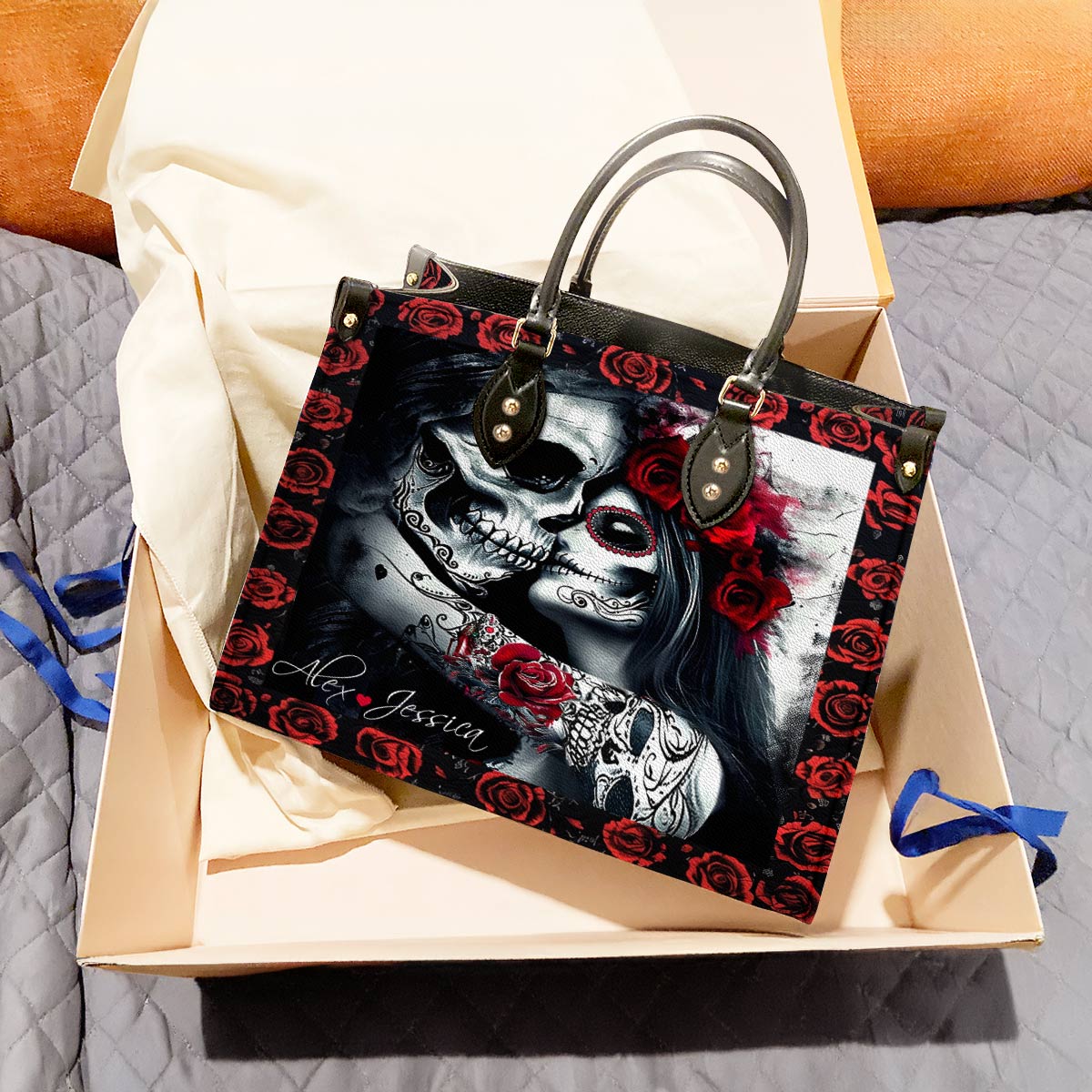 Lorva Personalized Skull Leather Bag Till Death Do Us Part