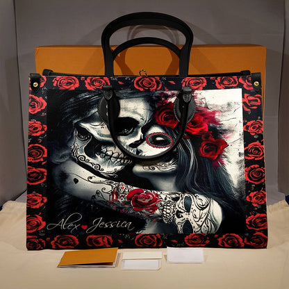 Lorva Personalized Skull Leather Bag Till Death Do Us Part