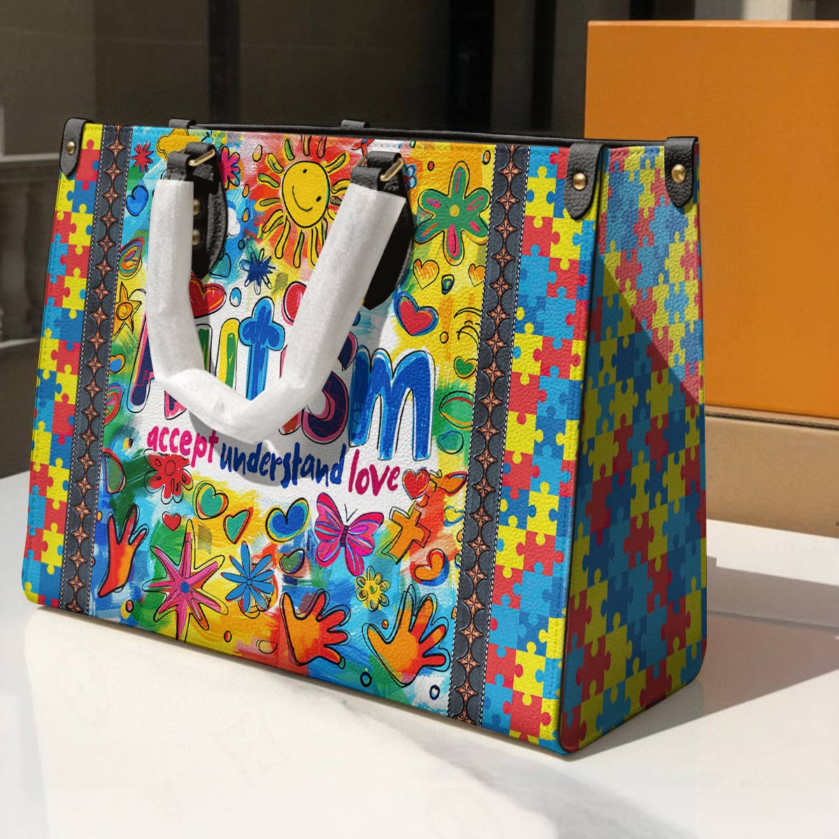 Leather Bag Autism Accept Understand Love