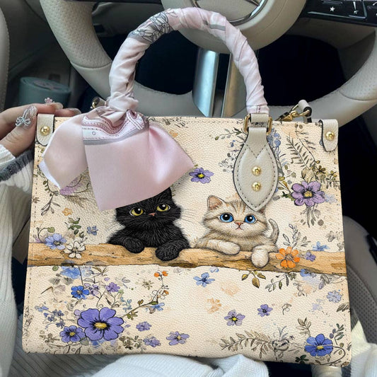 Leather Bag Cute Blossom Kittens