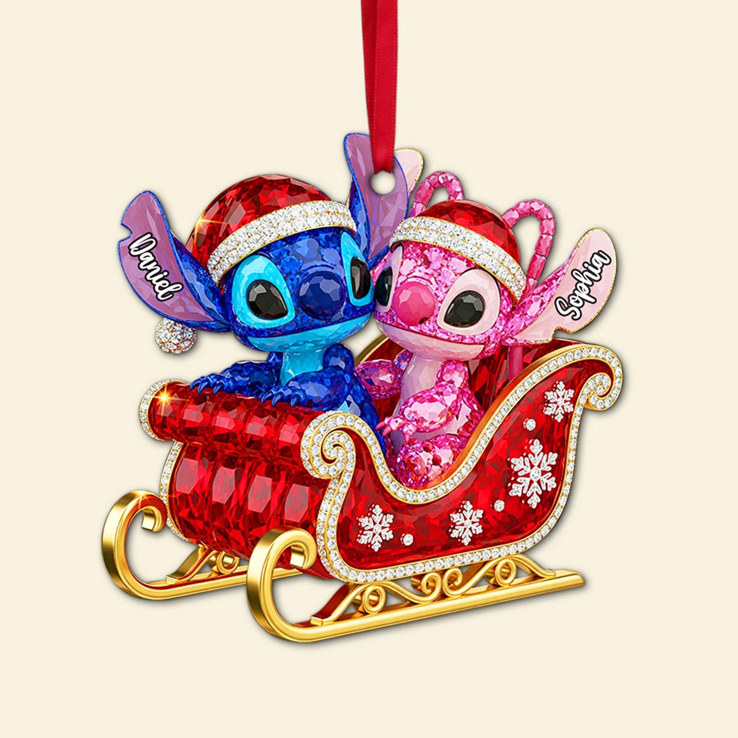 Alien Couple Sleigh Christmas Ornament - Personalized Christmas Gifts For Couple