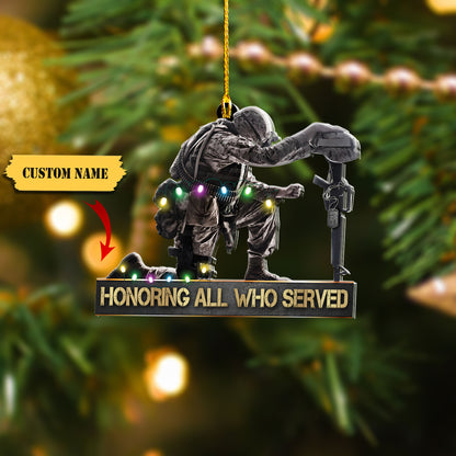 Veteran Kneeling - Personalized Christmas Ornament - Gift For Veteran, Ornament For Him, Gift For Him, Ornament Christmas