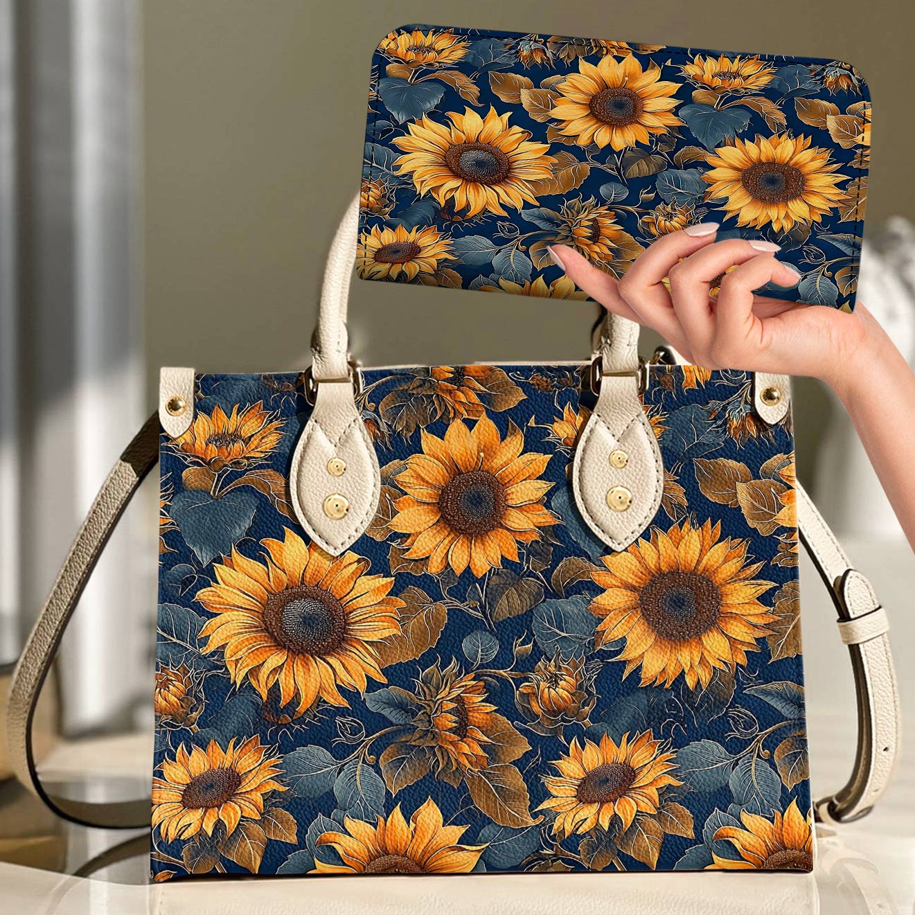 Leather Bag Rustic Sunflower
