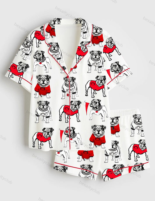 Bulldogs Football Short Sleeve Satin Pajama Set