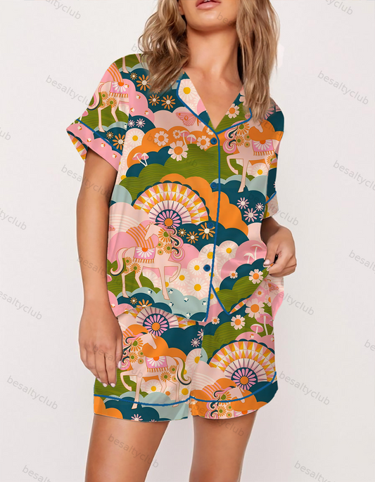 Bohemian Floral Fantasy Satin Pajama Set