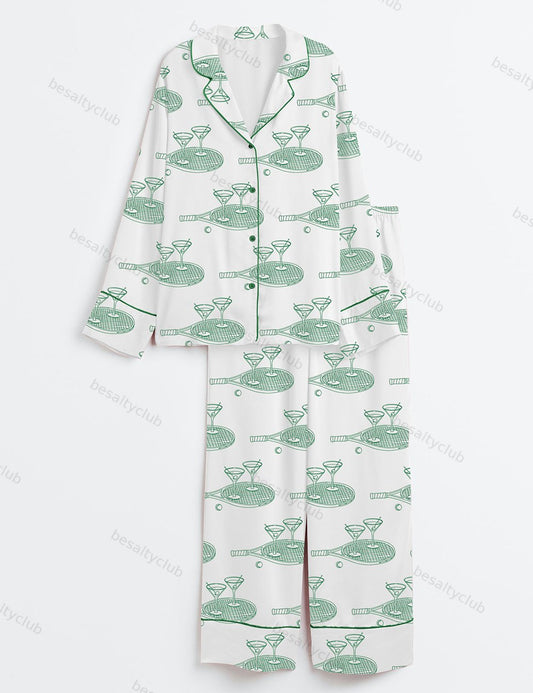 Tennis Tinis Martini Social Club Long Sleeve Satin Pajama Set