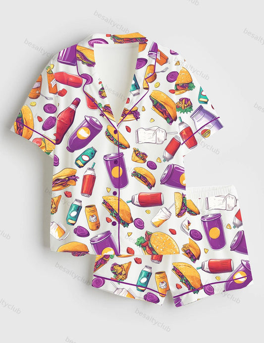 Taco Short Sleeve Satin Pajama Set