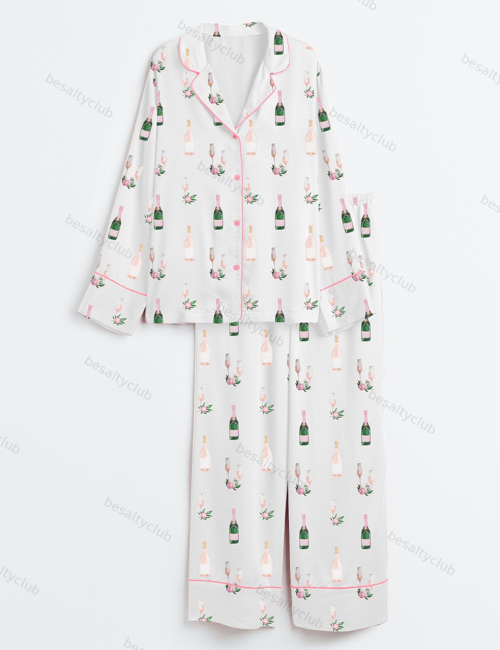 Breakfast Of Champs Long Sleeve Satin Pajama Set