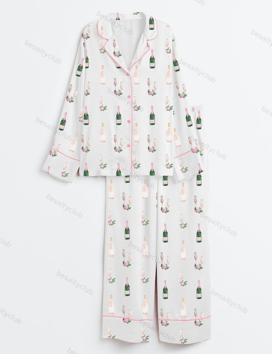 Breakfast Of Champs Long Sleeve Satin Pajama Set