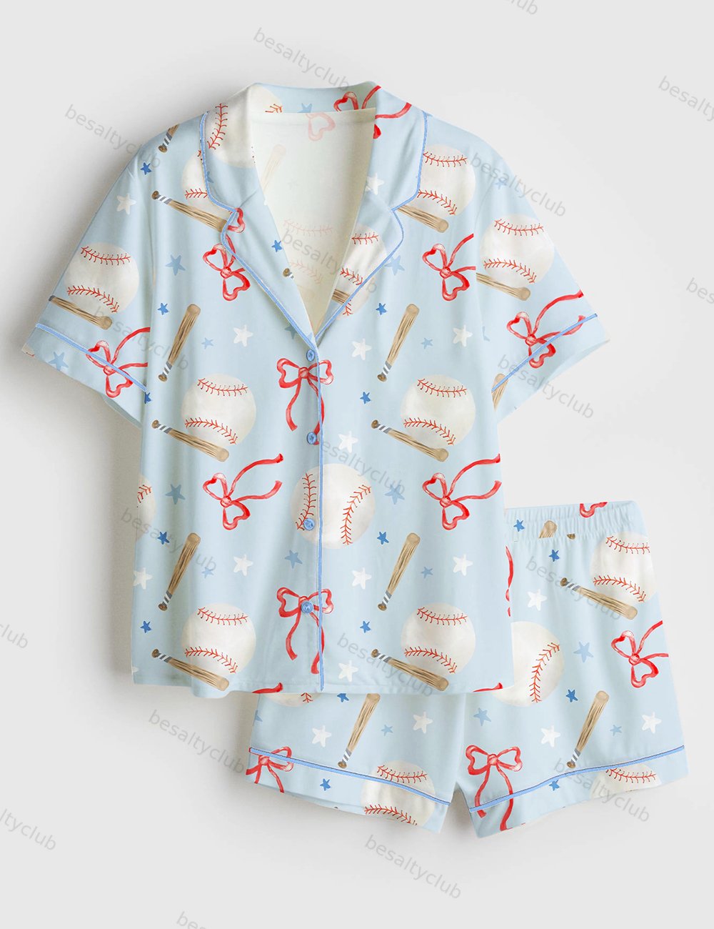 Coquette Baseball Short Sleeve Satin Pajama Set