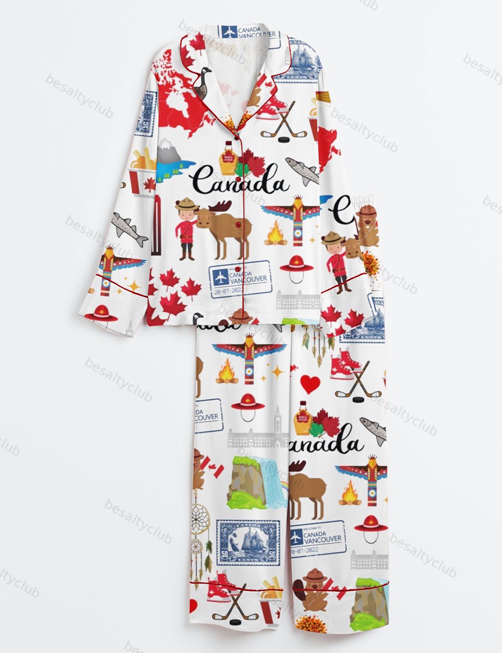 Canada Travel Long Sleeve Satin Pajama Set