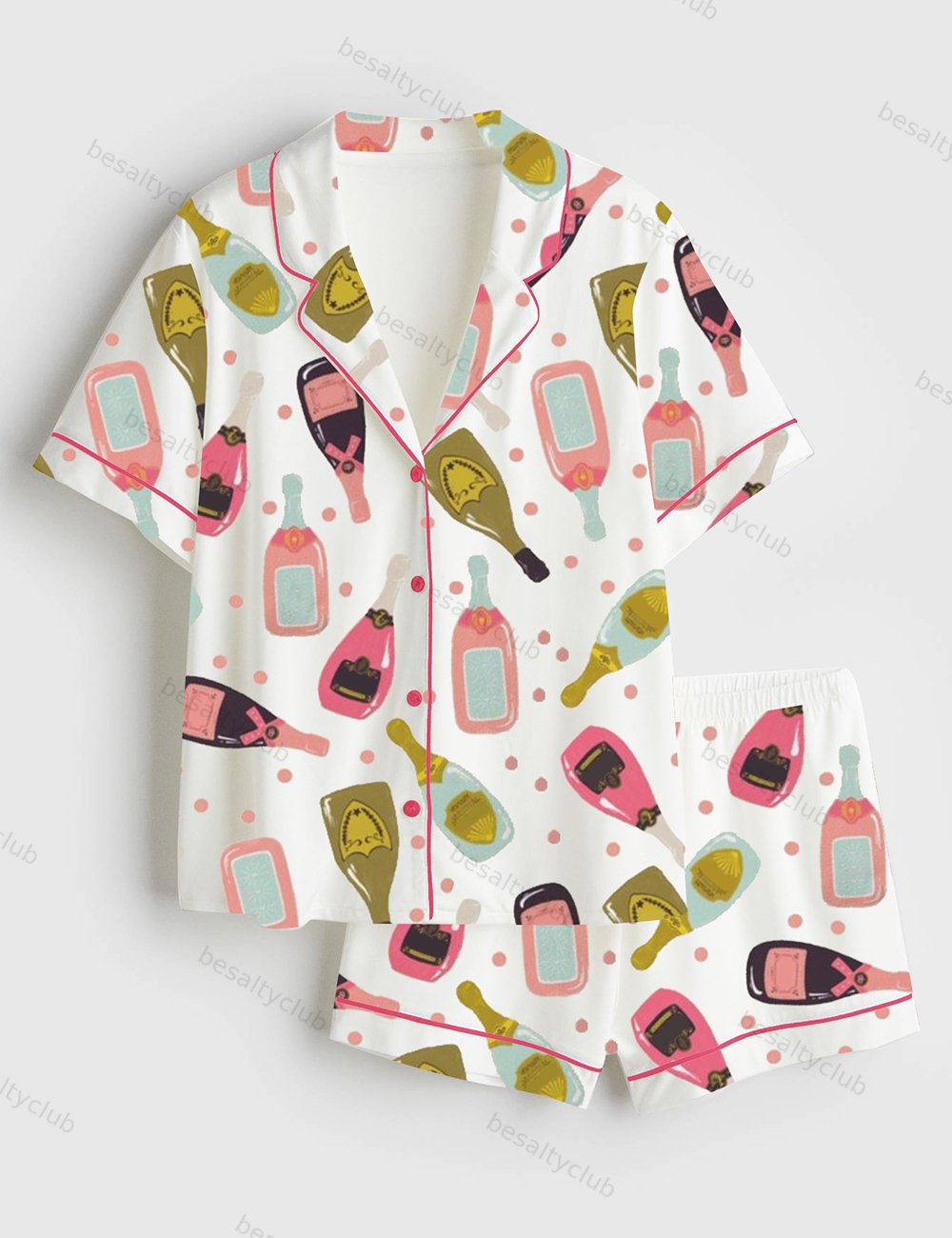 Champagne Bottles Square Short Sleeve Satin Pajama Set