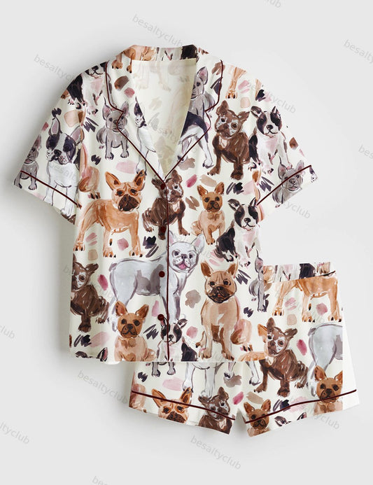 French Bulldog Lover Short Sleeve Satin Pajama Set