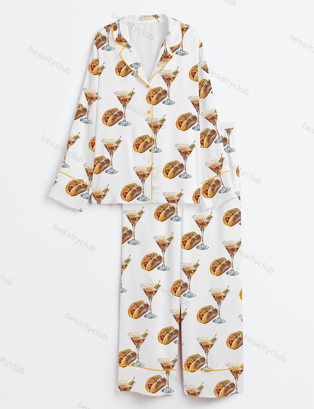 Hot Dog And Dirty Martini Long Sleeve Satin Pajama Set