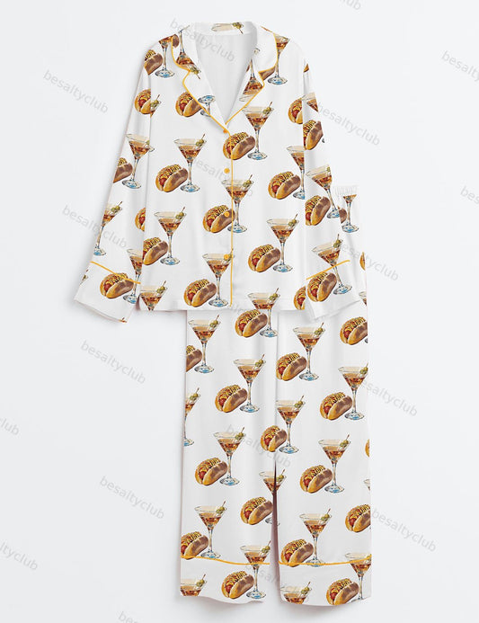 Hot Dog And Dirty Martini Long Sleeve Satin Pajama Set