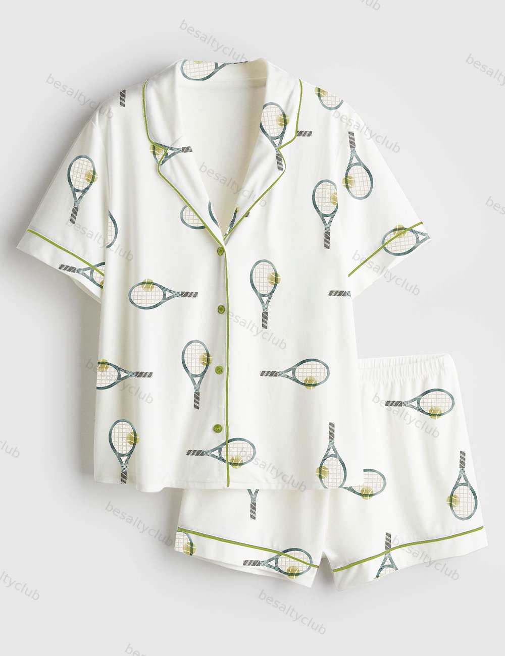 Tennis Rackets Short Sleeve Satin Pajama Set