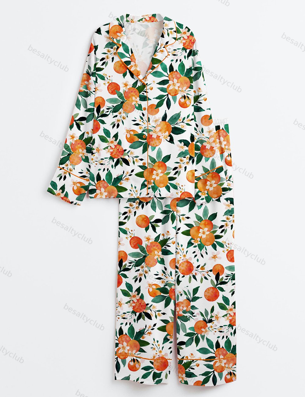 Orange Fruit Long Sleeve Satin Pajama Set