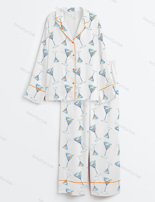 One Seatini Please Martini  Long Sleeve Satin Pajama Set