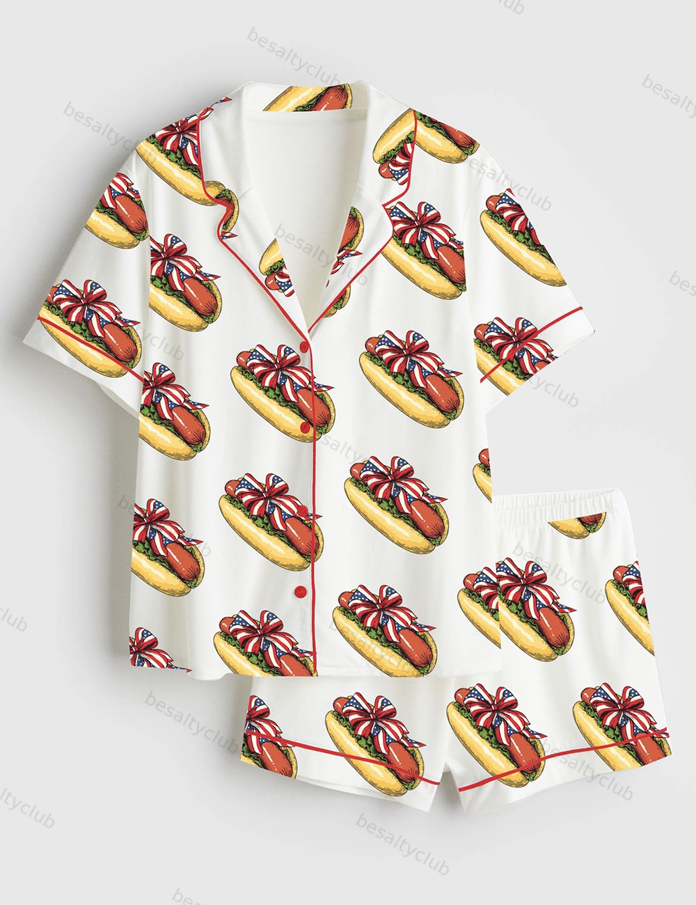 You Look Like The 4th Of July Hot Dog Short Sleeve Satin Pajama Set