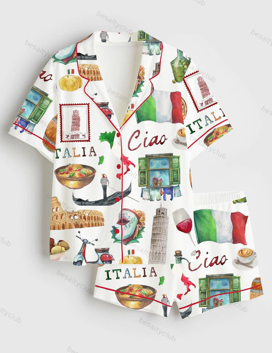 Rome Italy Travel Jubilee Short Sleeve Satin Pajama Set