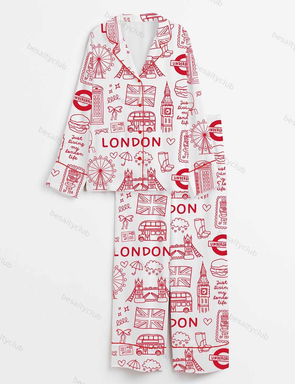 London Icons London British Landmarks Travel Journal Long Sleeve Satin Pajama Set