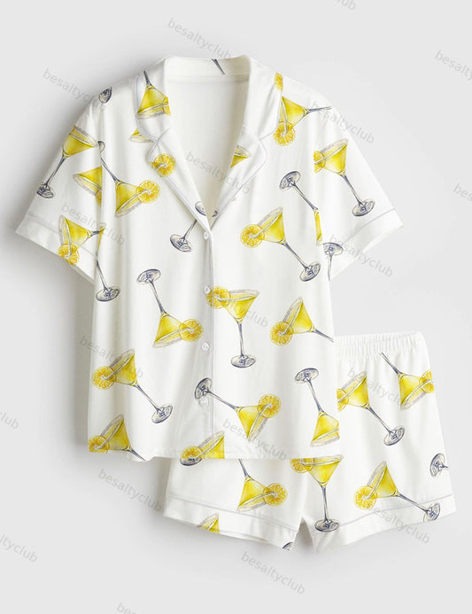 Lemon Drop Martini Short Sleeve Satin Pajama Set