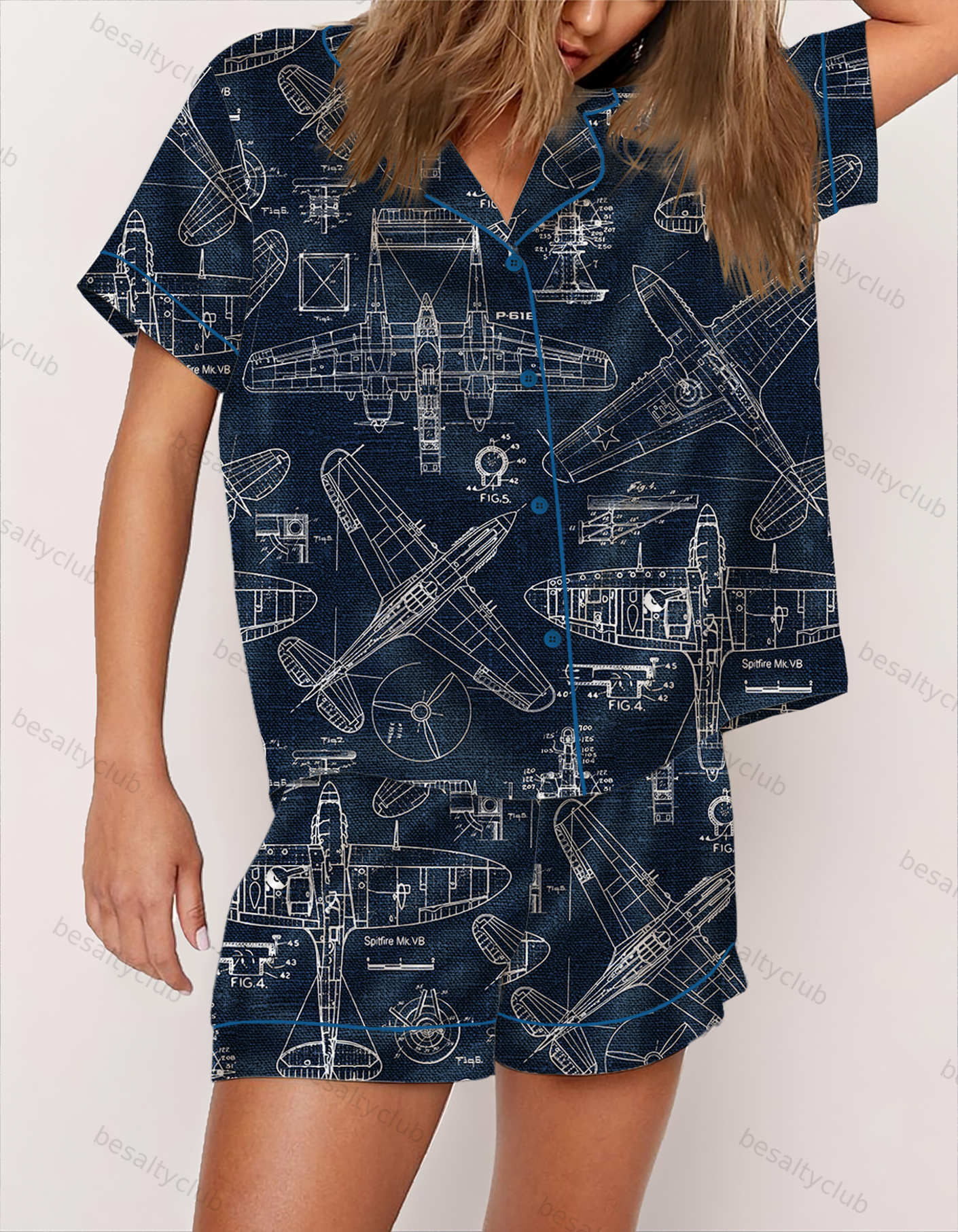 Plane Blueprint Satin Pajama Set – SimpleKool