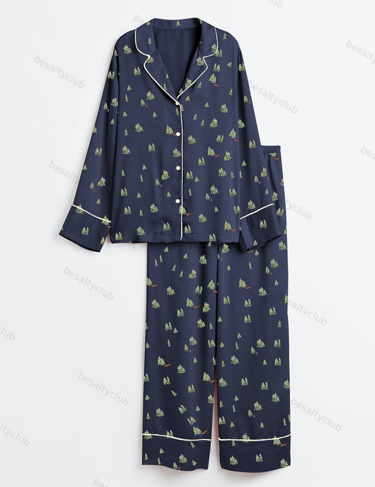 Christmas Tree Long Sleeve Satin Pajama Set