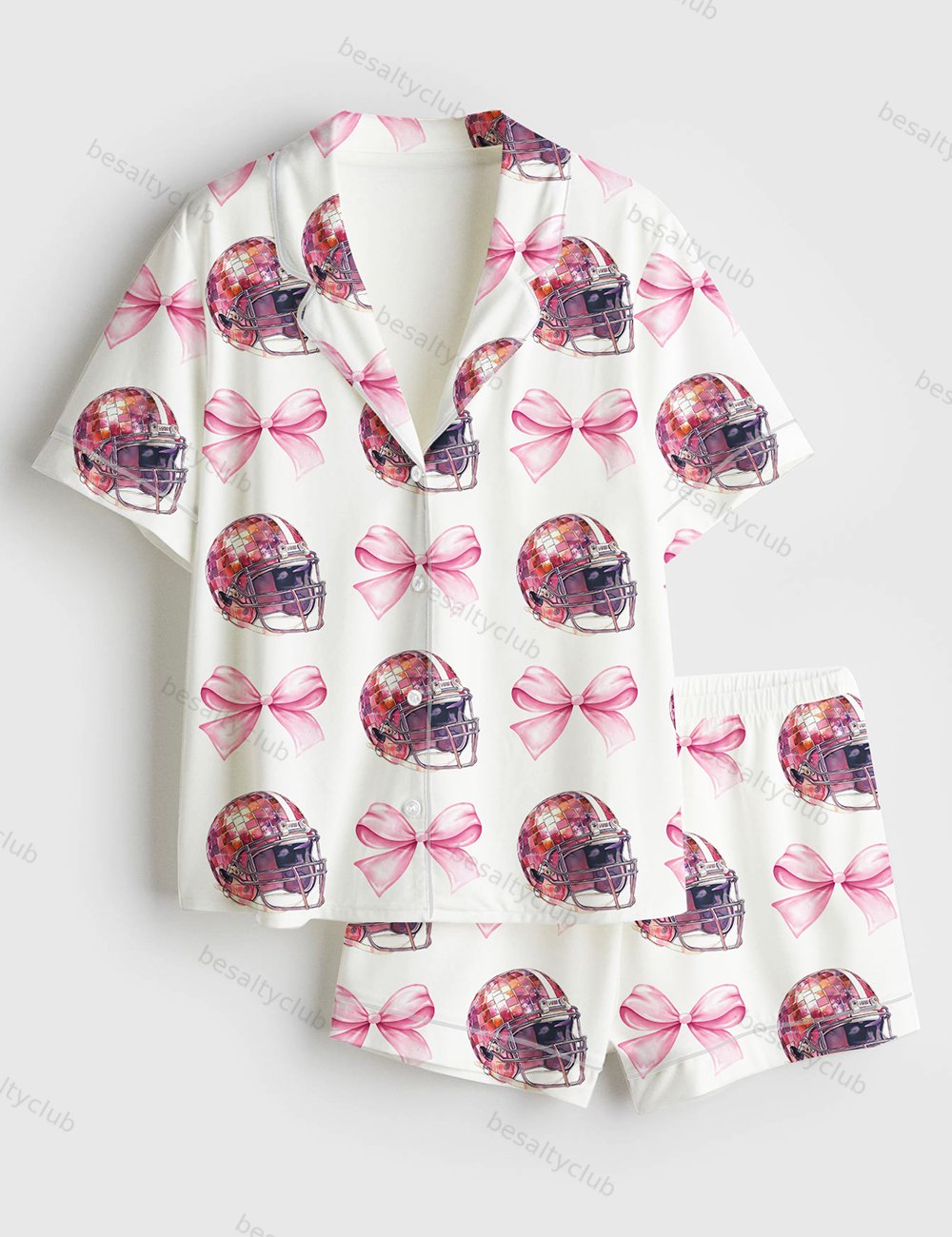 Football Bow Football Mom Game Day Football Season Coquette Short Sleeve Satin Pajama Set