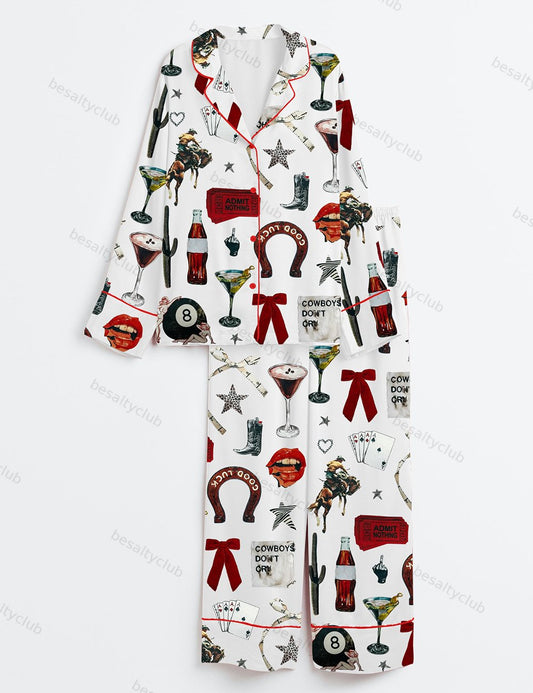 Admit Nothing Western Cowboy Long Sleeve Satin Pajama Set
