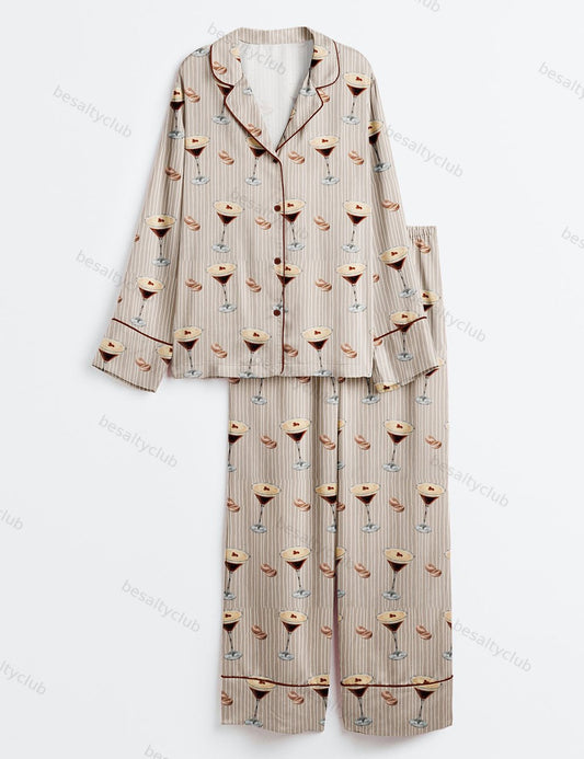 Espresso Martini Stripe Long Sleeve Satin Pajama Set