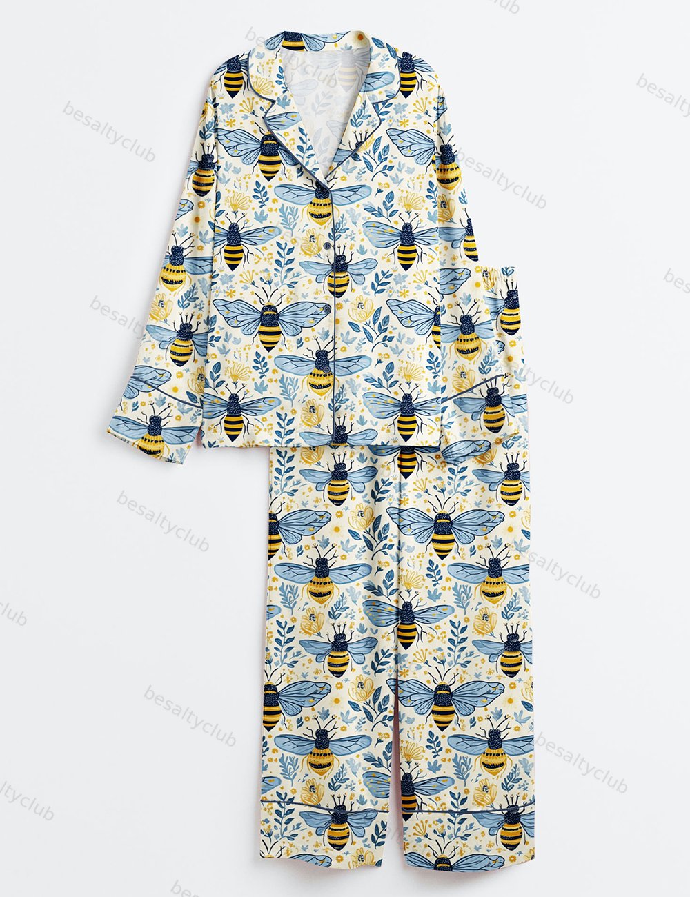 Flowers And Bees Wildflower Honeybee Summer Surface Long Sleeve Satin Pajama Set