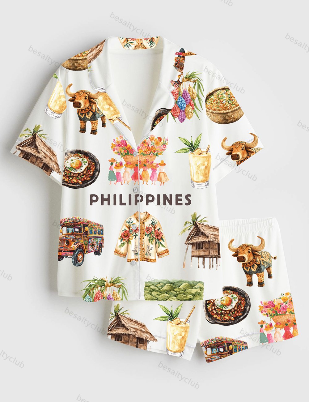 Philippines Travel It's More Fun In The Philippines Short Sleeve Satin Pajama Set