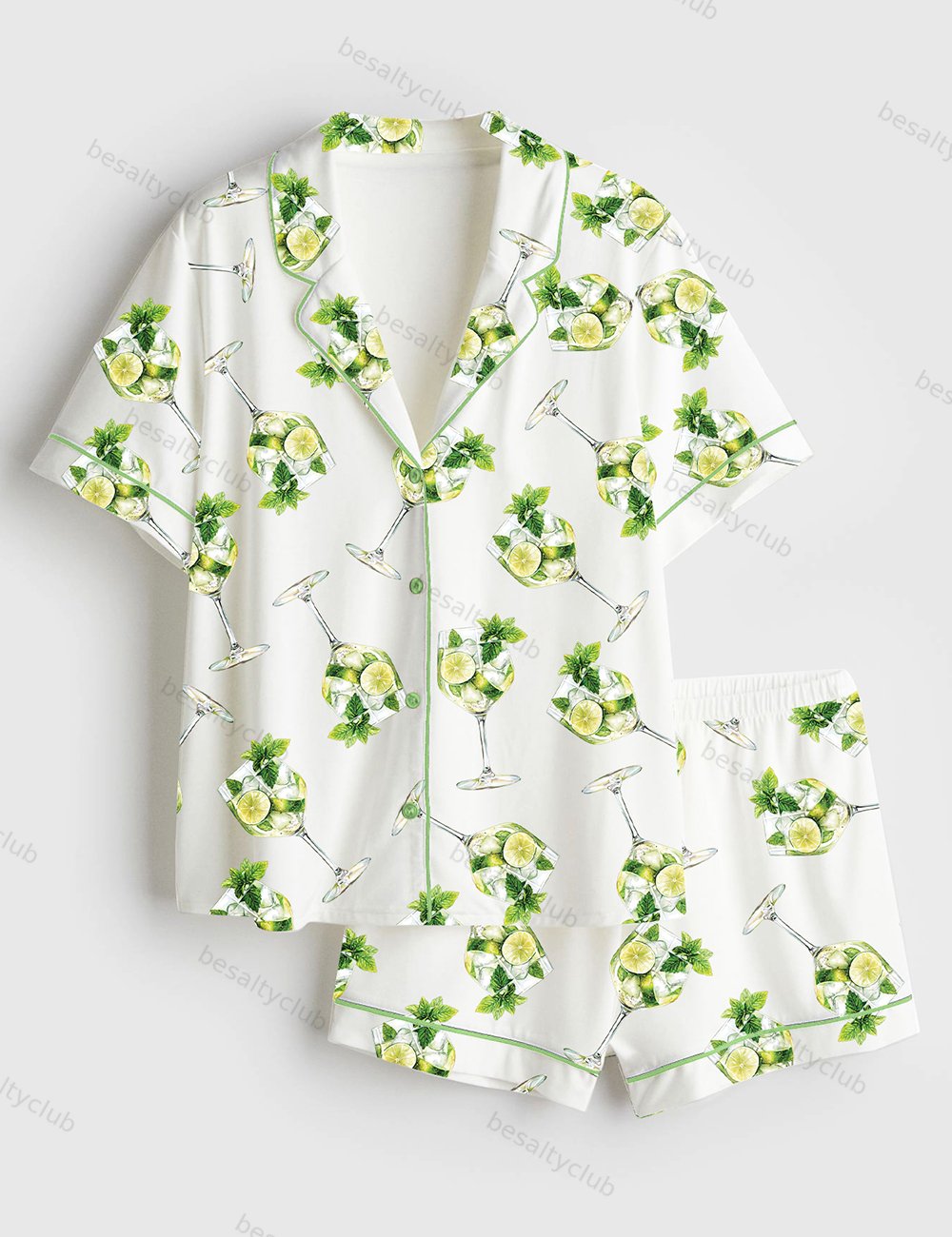 Hugo Spritz Watercolor Cocktail Short Sleeve Satin Pajama Set