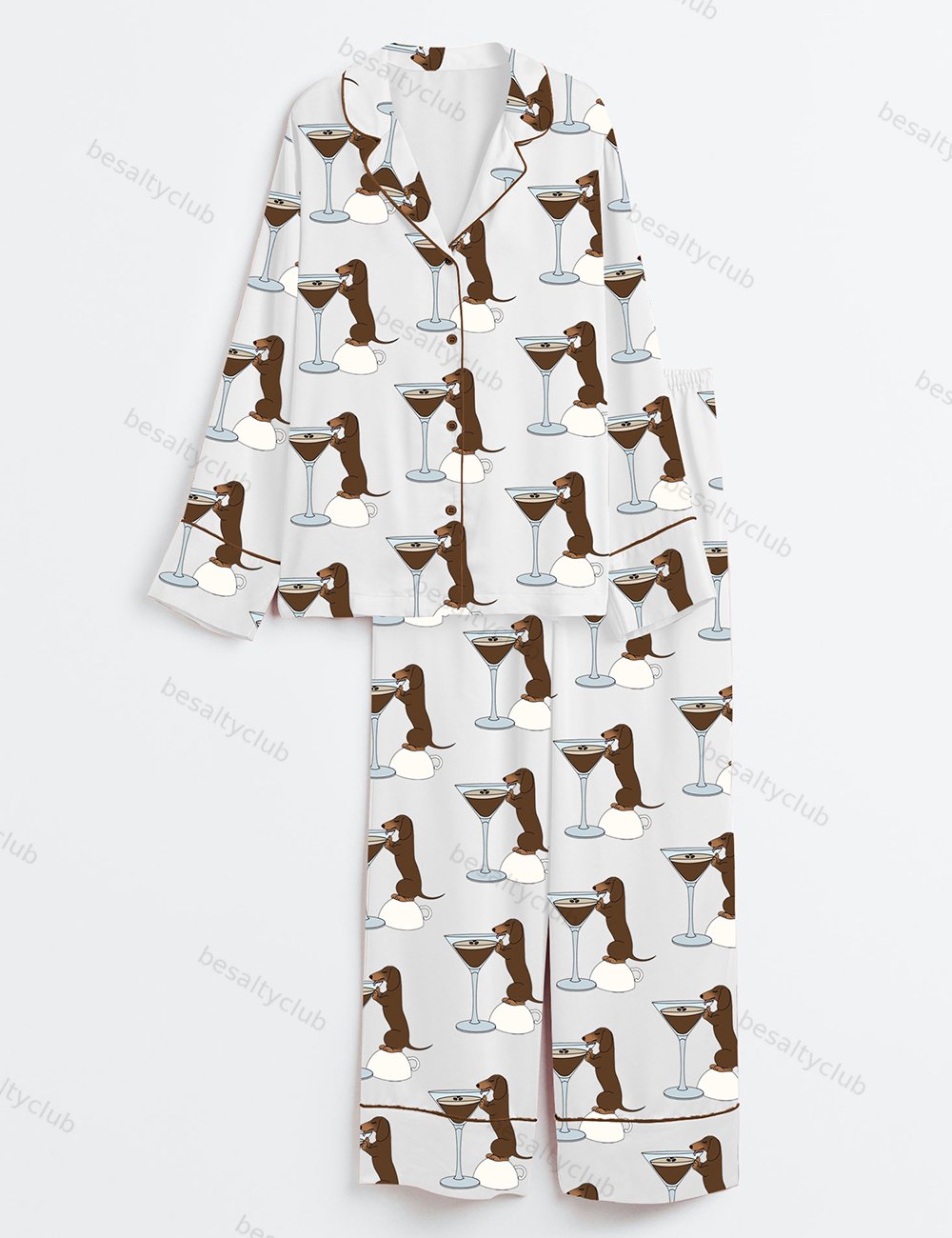 Dachshund Teeni Weeni Espresso Martini Long Sleeve Satin Pajama Set