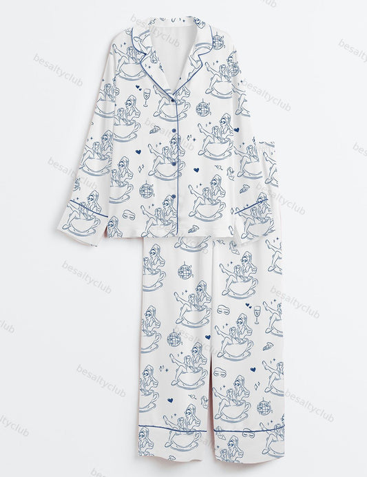 Girls Gone Mild Bachelorette Slumber Party Bachelorette Spa Day Bach Part Print Long Sleeve Satin Pajama Set