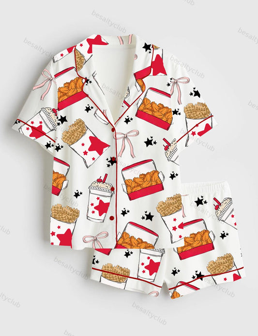 Coquette Chicken Nuggets Short Sleeve Satin Pajama Set