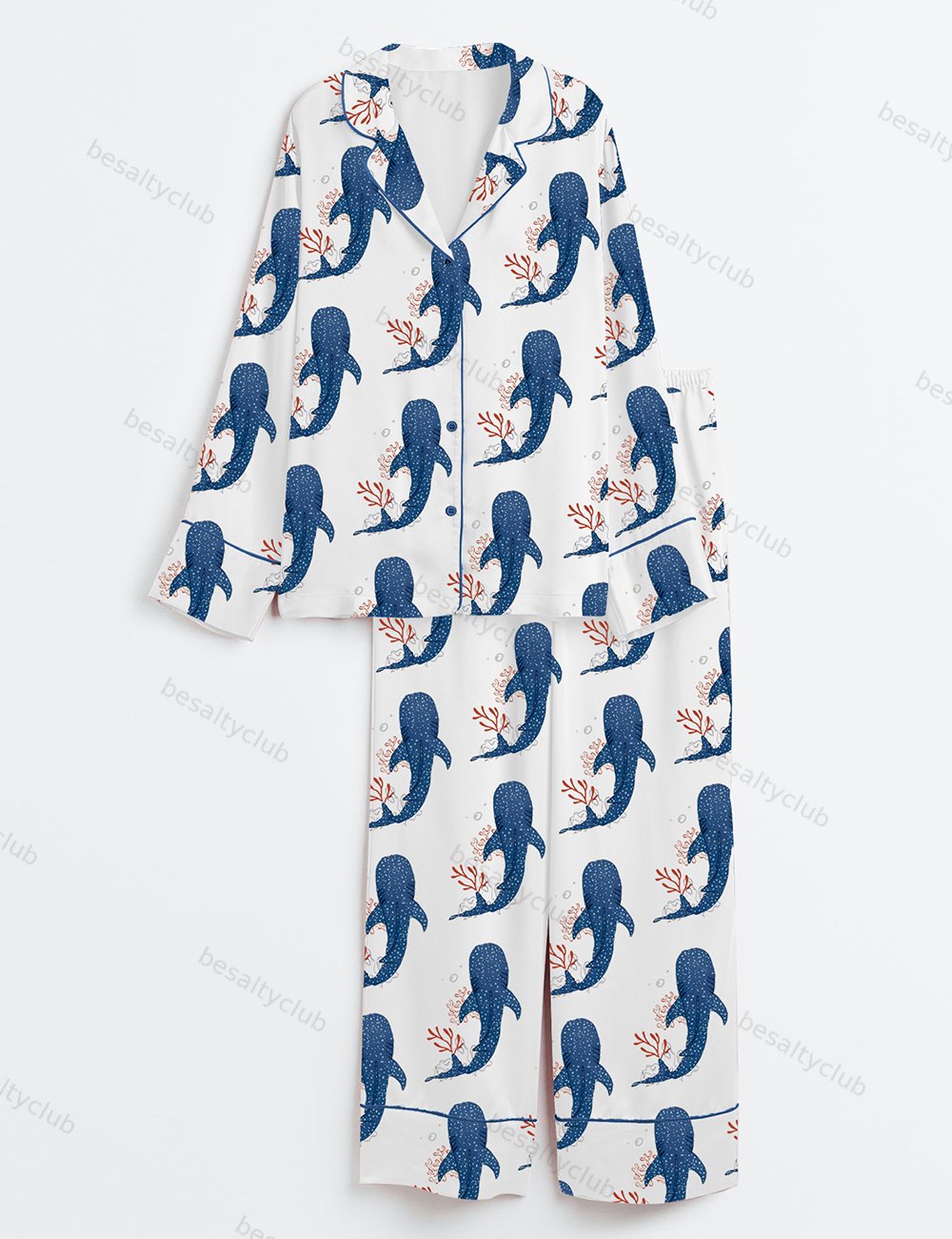Whale Ocean Coconut Girl Jesus Beach Long Sleeve Satin Pajama Set