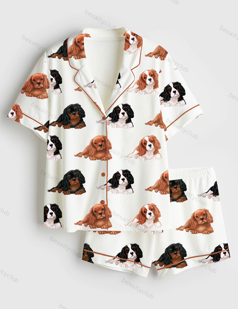 Cavalier King Charles Spaniel Dog Short Sleeve Satin Pajama Set