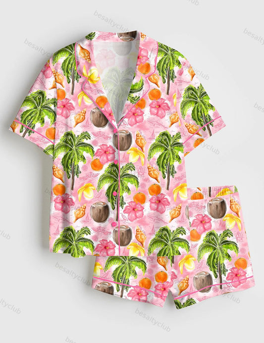 Florida Travel Pink Short Sleeve Satin Pajama Set
