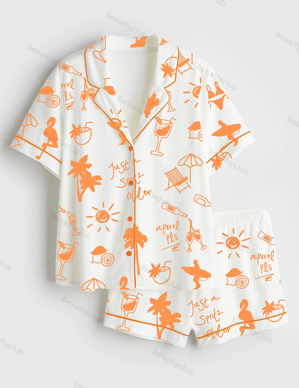 Aperol Spritz Summer Beach Short Sleeve Satin Pajama Set