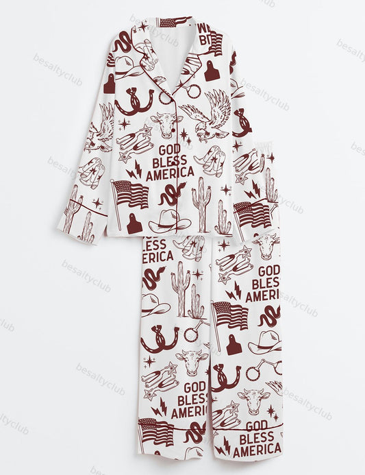 God Bless America Long Sleeve Satin Pajama Set