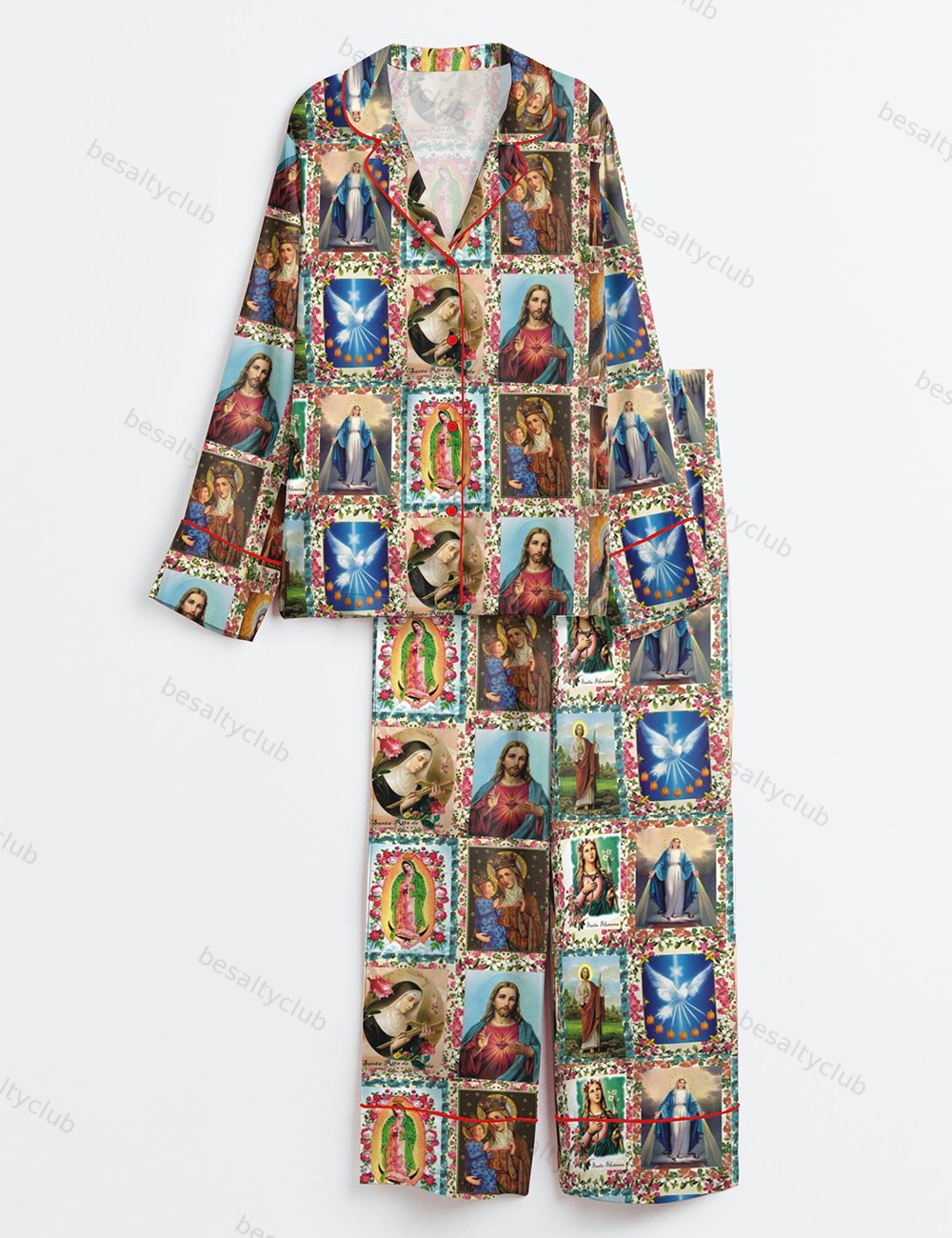 Catholic Saints Jesus Faith God Long Sleeve Satin Pajama Set