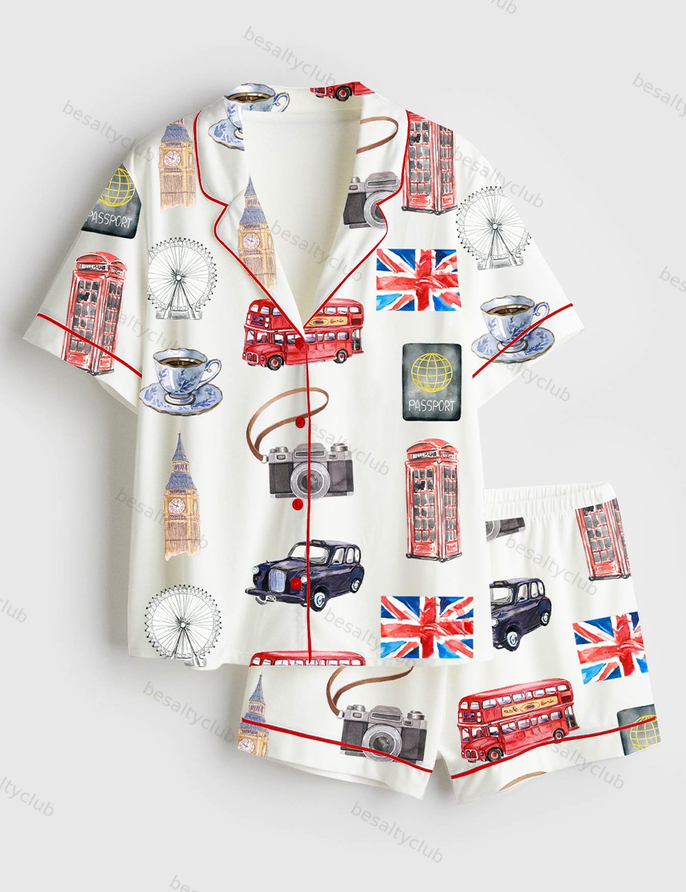 London Travel Short Sleeve Satin Pajama Set