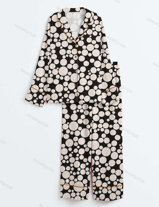 Circles Of Different Sizes Long Sleeve Satin Pajama Set