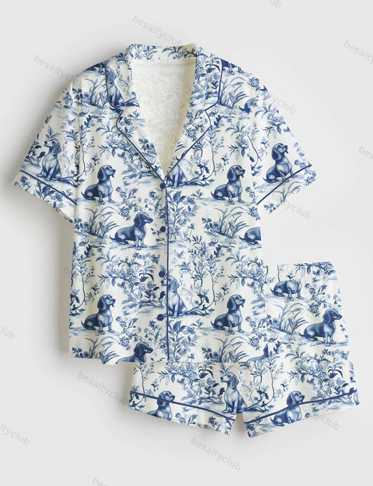 Dachshund Dog Sausage Dog Lover Short Sleeve Satin Pajama Set