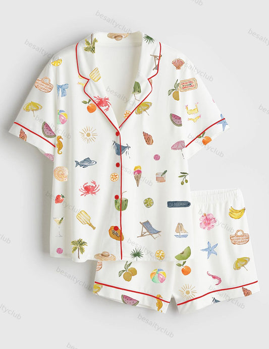 Seaside Treasures Short Sleeve Satin Pajama Set