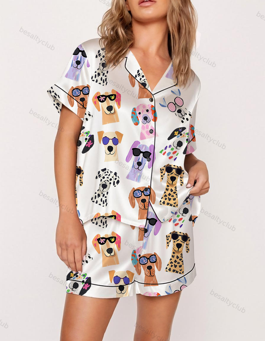 Puppy Party Satin Pajama Set