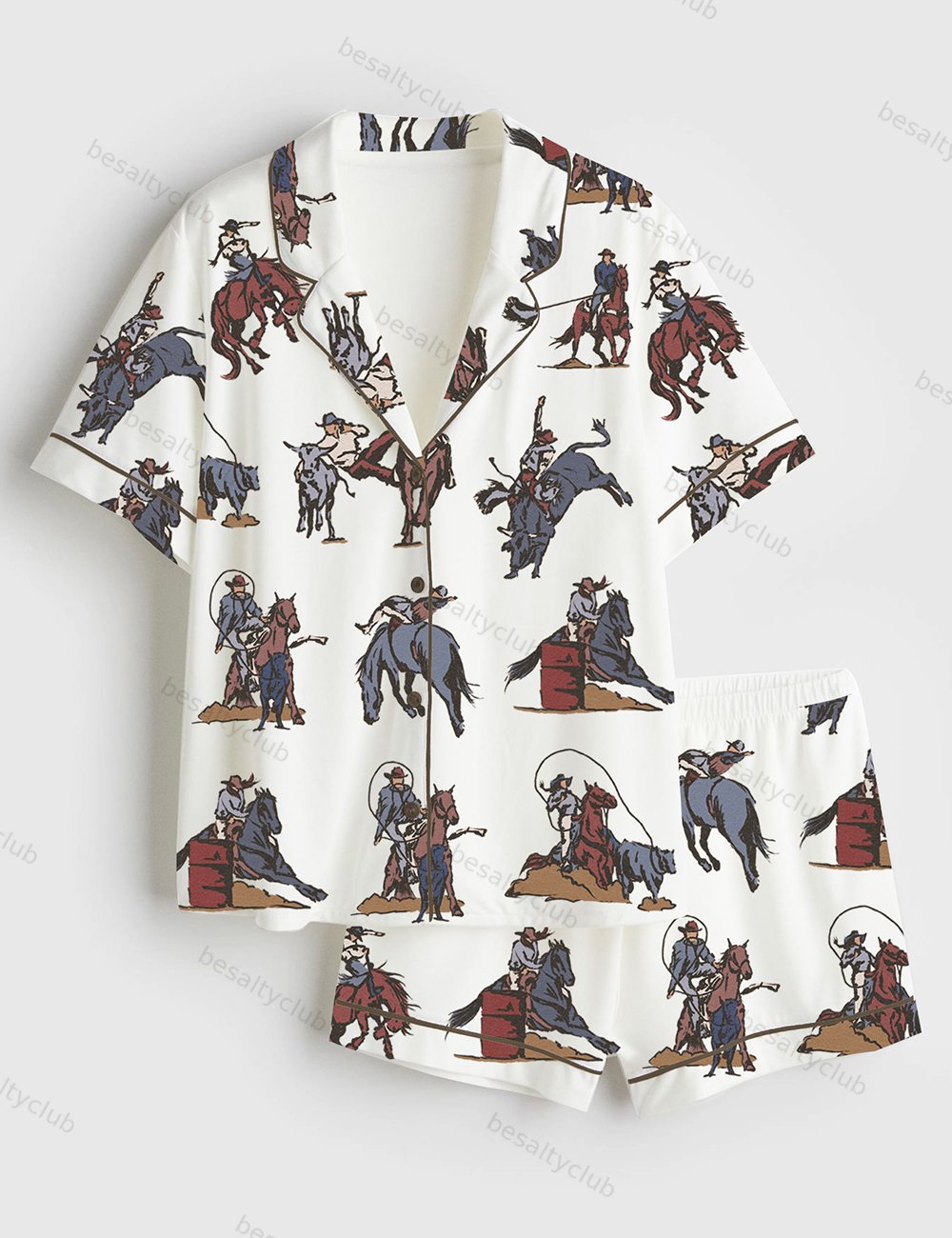 Rodeo Western Art Cowboy Christmas Short Sleeve Satin Pajama Set