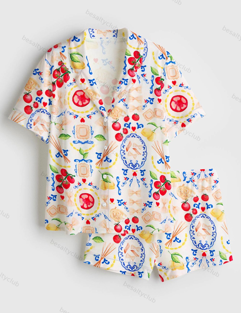 Italy Travel Italian Girl Summer La Dolce Vita Amalfi Coast Portofino Print Short Sleeve Satin Pajama Set